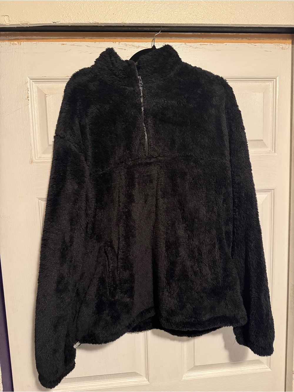 Men’s forever 21 Faux Fur Half-Zip Pullover Sweater - Black